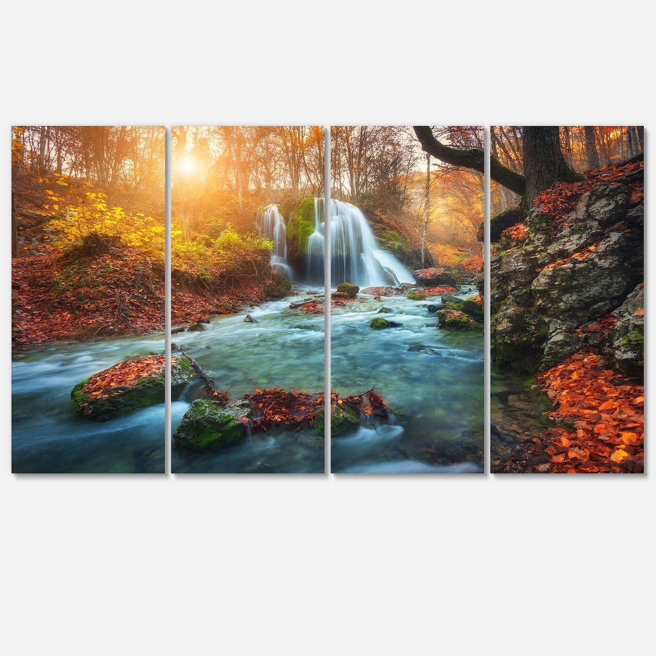 Designart - Fast Flowing Fall River in Forest - Landscape Photography Canvas Print